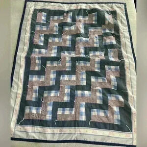 Baby Quilt Blanket Blue Bunnies Patchwork Handmade Size 35.5x43in Boy Or Girl